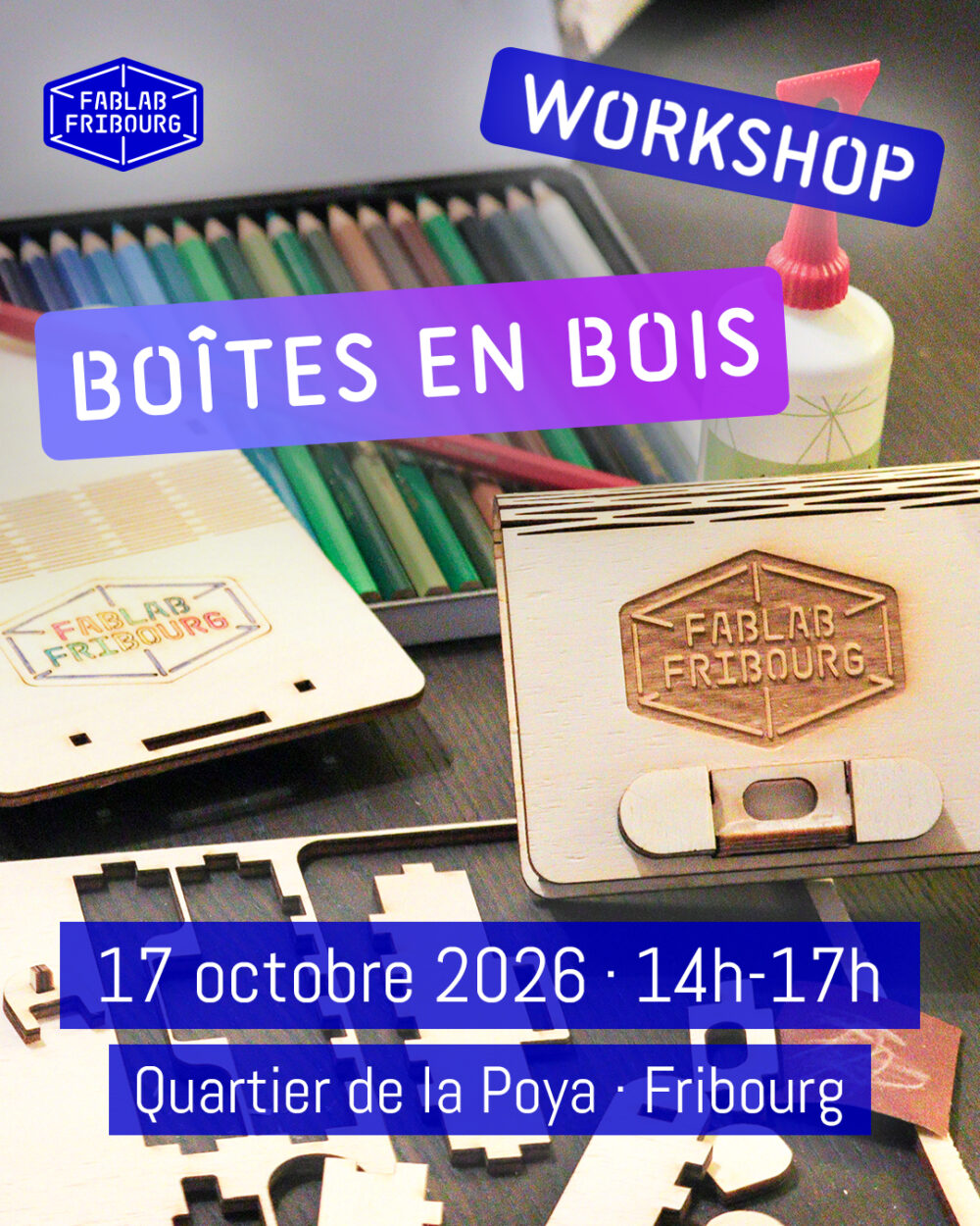 Atelier boîtes en bois au Fablab Fribourg
